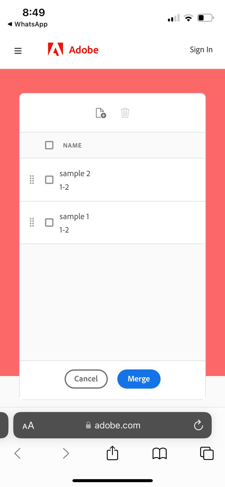 Select Files for Acrobat